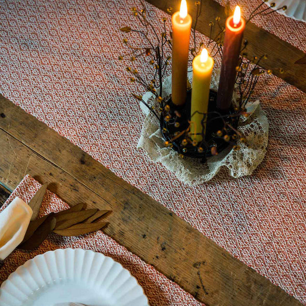 Hand woven living coral table runner